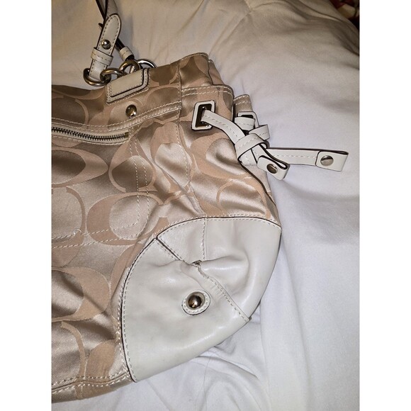 COACH Peyton Signature Satchel #14528 Khaki Jacquard Leather Trim Large Carryall - Picture 10 of 16